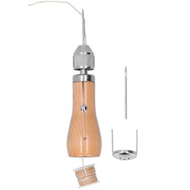 Imagem de Furador de couro ferramenta de costura manual, kit de agulhas de costura profissional com alça de madeira para faça você mesmo, bolsas de lona, ​​cintos de sapatos