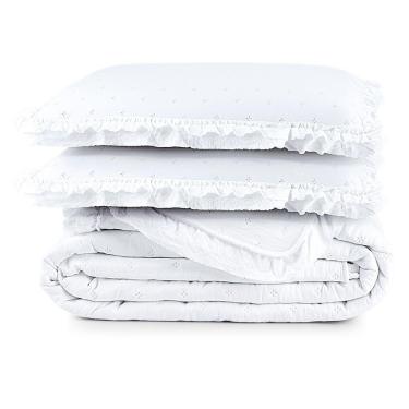 Imagem de Cobre Leito King Micropercal 200 Fios Com Babado Malvinni Branco - 3 Peças