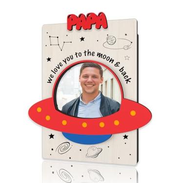 Imagem de DRWJPAT Porta-retrato magnético Papa, mini molduras magnéticas para geladeira e armário, Natal, aniversário, dia dos pais, presente de Ação de Graças para papai, ímãs de madeira para porta-retrato de