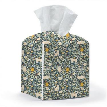 Imagem de Capa de caixa de lenços, suporte de caixa de lenços, quadrado com fundo de cinto, organizador decorativo de couro PU para mesa, bancada, banheiro, carro, escritório, cômoda, decoração de flores de