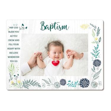 Imagem de Porta-retrato de batismo, porta-retratos de bênçãos de bebê, presentes de batismo para meninos Bsby de padrinhos, molduras de acrílico verde 10 x 15 cm para berçário, sala de estar, 06