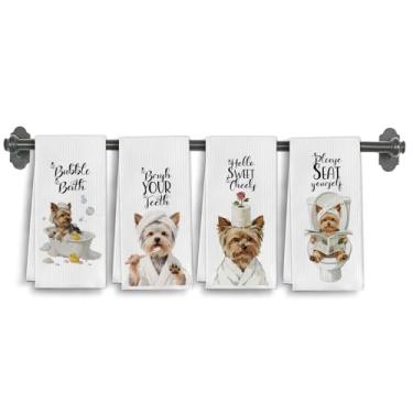 Imagem de Elefeltclave Toalhas de mão engraçadas Yorkshire Terrier, toalhas de cozinha de banheiro Yorkie engraçadas, presentes de Yorkie para mulheres amantes de cães, presentes de mãe de cachorro, decoração