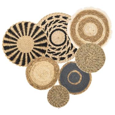 Imagem de Cesto de parede Boho para decoração de vime de vime, cestas de decoração de parede boho, grandes, cestas artísticas, redondas, para casa de fazenda, cozinha, rústico, casa, verão, decorações