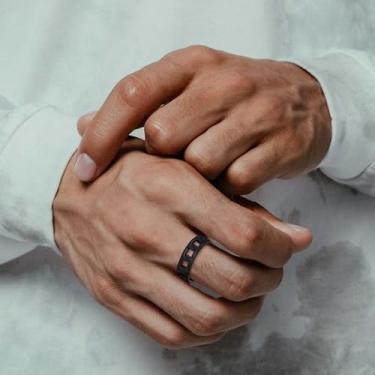 Imagem de Anel masculino feminino de aço inoxidável de 8 mm de largura, anéis de polegar hip hop fashion elos cubanos anéis de corrente preto, Aço inoxidável, Sem pedra preciosa