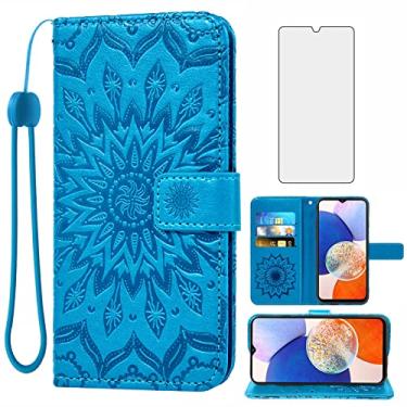 Imagem de Asuwish Capa de telefone para Samsung Galaxy A14 5G carteira com protetor de tela de vidro temperado e couro de girassol capa flip fina suporte para cartão acessórios de celular A 14 2023 14A feminino