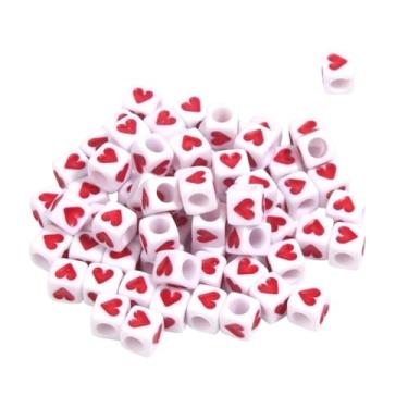 Imagem de ARTISAMILY 200 peças de contas de coração de cubo de 6 mm com orifício grande vermelho acrílico coração solto contas espaçadoras mini contas quadradas para brinco, colar, joias, artesanato