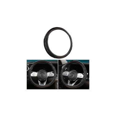 Imagem de Sandfren Capa de volante de carro de fibra de carbono, capa de volante de couro respirável com orifício de favo de mel, protetor de volante automático antiderrapante macio, ajuste universal (preto)