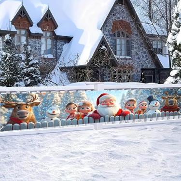 Imagem de HOMETITUTE Faixa de Natal Papai Noel Rena Boneco de Neve Crianças 295 x 50 cm Grande Cenário de Férias Cerca de Inverno Varanda Decoração de Quintal Parede Exterior Feliz Natal Festa Fotografia Placa