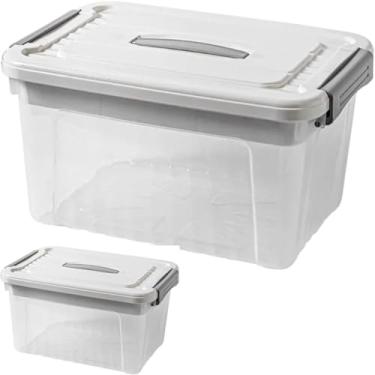 Imagem de Caixa Organizadora com Tampa, Plástico Transparente e Branco, 15 Litros, Empilhável, Alça Embutida, 18,8x24,5x33cm, para Armazenamento Multiuso