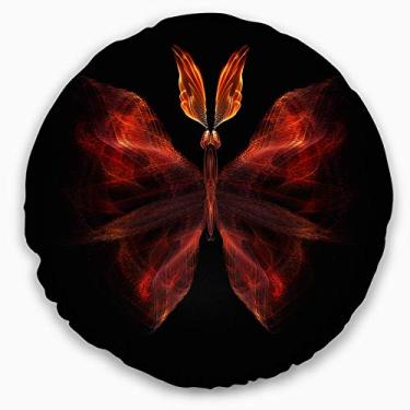 Imagem de Designart borboleta fractal vermelha no escuro sala de estar redonda, sofá, almofada de alta qualidade + capa de almofada impressa em ambos os lados 40 cm