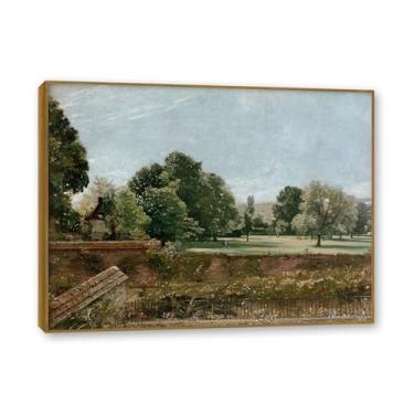 Imagem de NHLDZYH Moldura de teca. Arte em tela emoldurada estilo constable (paisagem 24), impressões de parede de paisagem inglesa, decoração de parede com tema de natureza para quarto ou escritório. 80 x 105
