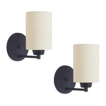 Imagem de Kit2 Arandelas Preta Com Cúpula Tecido Cru Quarto Cabeceira. - Mv Ilum