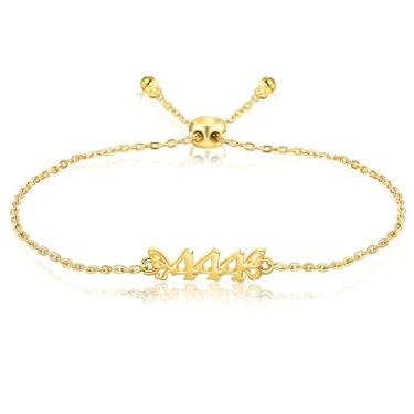 Imagem de Presente de Natal para mulheres, pulseira com número de anjo, banhado a ouro 14K, borboleta, tornozeleira, 333, 444, 777, pulseira ajustável, numerologia, joias, presentes de aniversário para mulheres