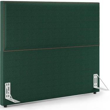 Imagem de Cabeceira Box Casal King Com Tachas 195 cm Vicenza L02 Bouclê Verde - Lyam Decor