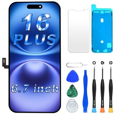 Imagem de DIGI4U Substituição de tela LCD para iPhone 16 Plus, tela de 6,7 polegadas [toque 3D] [pequeno notch] para montagem de digitalizador de tela iPhone 16 Plus, com ferramentas de reparo para iPhone 16