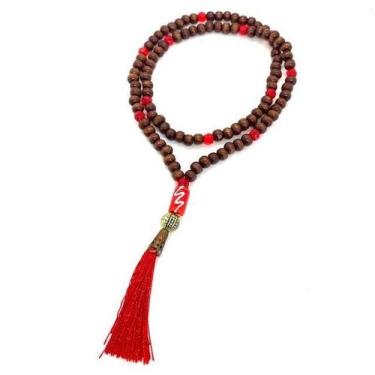 Imagem de Japamala Iansã 108 Contas De Madeira 8 Mm Pompom Vermelho - Bialluz Pr