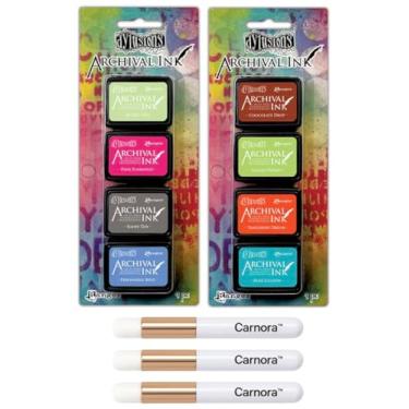 Imagem de Dylusions Mini kit de tinta de arquivo 7 e kit 8, cores incluem flamingo rosa, dia chuvoso, azul pervinca, gota de chocolate, sonho de tangerina, mais 3 outros, inclui 3 mini pincéis de mistura