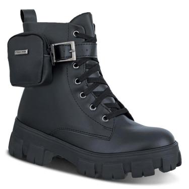 Imagem de Bota Feminina Coturno Tratorada Cano Médio Cadarço Casual-Feminino