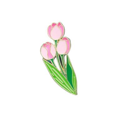 Imagem de Broche de flor enam para mulheres, tulipas decorativas, para bolsas, roupas, dia dos namorados, joias, presente, Medium, Latão, Sem Pedra Preciosa