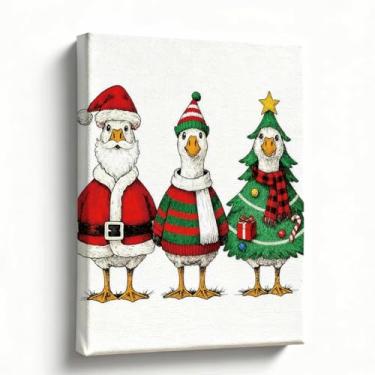 Imagem de Arte engraçada de parede de banheiro de Natal, impressão em tela trio de ganso, decoração de férias de fazenda para banheiro, lavanderia, cozinha, arte de inverno peculiar, pronta para pendurar, 20 x