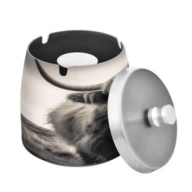 Imagem de Blueangle Cinzeiro de vaca de chifres longos com tampa para cigarros, à prova de vento/à prova de chuva, aço inoxidável, sem fumaça, inodoro, cinzeiro para uso interno ou externo (411)