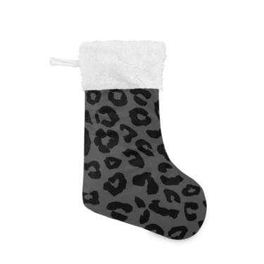 Imagem de GakkiGii Meia grande de Natal com estampa de leopardo preto, decoração de Natal para pendurar na parede da árvore da lareira, 45 x 31 cm