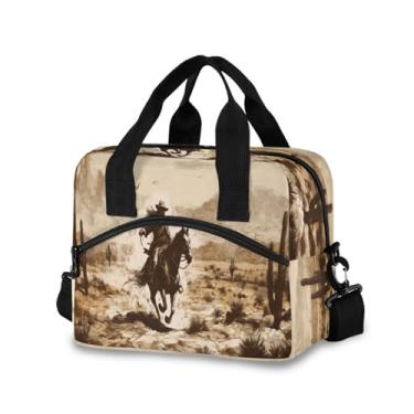 Imagem de Blueangle Lancheira isolada com estampa de cowboy do oeste americano, alça de ombro removível e alça - lancheira reutilizável para homens e mulheres (682)
