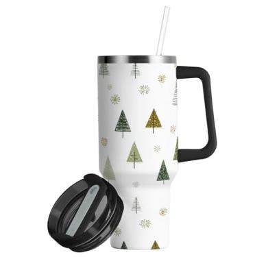 Imagem de ATTX Copo de árvore de Natal de 850 g com alça, copo de aço inoxidável a vácuo de parede dupla com palha, caneca de café de viagem isolada #381