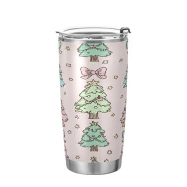 Imagem de KEEPREAL Árvore de Natal com laços, copo de aço inoxidável com tampa, frasco de viagem de parede dupla isolado a vácuo de 590 ml para bebidas quentes e frias, xícara de café e gelo #539