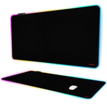 Imagem de ZORESYN Mouse pad RGB para jogos - 100 cm x 50 cm grande mousepad com luz LED, teclado pad acessórios de jogos para mesa, base de borracha antiderrapante, tapete de mouse grande para jogadores, preto