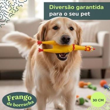 Imagem de Galinha De Borracha 30cm Brinquedo Pet Com Apito Mordedor - Galinha de