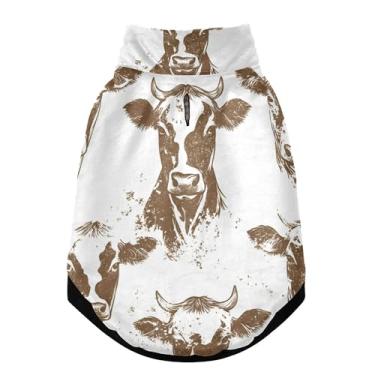 Imagem de SEHANY Casaco de cachorro marrom e branco com estampa de vaca para cães pequenos, superquente à prova de vento, jaqueta de inverno macia e aconchegante para clima de neve fria com coleira para animais