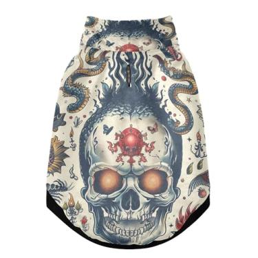 Imagem de SEHANY Casaco de cachorro com tatuagem de caveira para cães pequenos, superquente à prova de vento, jaqueta de inverno macia e aconchegante para clima de neve fria com coleira para animais de