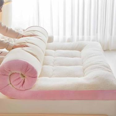 Imagem de Yadlan Futon tradicional japonês – Tapete de tatame dobrável de 10 cm de espessura para spa, meditação de ioga, cama de hóspedes e cochilo de crianças (tamanho casal) rosa 150 x 190 cm