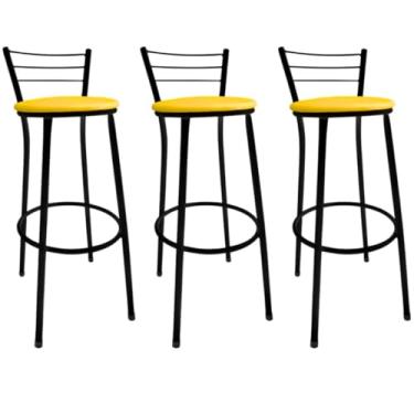 Imagem de Kit 3 Banqueta Alta Banco Cozinha Bar Lanchonete Balcão (Amarelo)