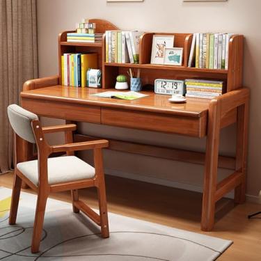 Imagem de Yadlan Mesa infantil ajustável em altura, secretária infantil com gavetas e estante de escritório, mesa de estudo para crianças secretária de madeira mesa de computador para casa cor de nogueira 85 cm
