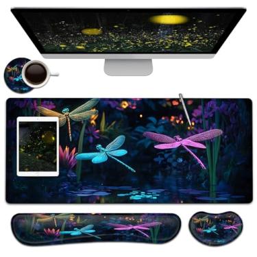 Imagem de Conjunto grande de mouse pad + descanso de pulso com teclado, mousepad estendido para jogos (31,5 x 11,20 cm) com borracha antiderrapante, suporte ergonômico para descanso de pulso de espuma de