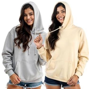 Imagem de Kit 2 Moletom Feminino Blusao Casaco Canguru Com Capuz-Feminino