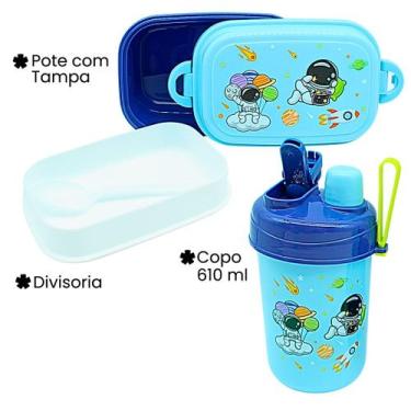 Imagem de Kit Marmita Infantil + Pote com Talher e Garrafinha 3 Peças Escolar - 