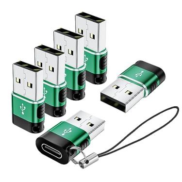 Imagem de Pacote com 6 adaptadores USB para USB C, adaptador USB A para USB C, adaptador USB C para USB, adaptador USB para C, USB C para carregador USB C para iPhone 15, 14, 13, 12, MacBook, iPad (verde)