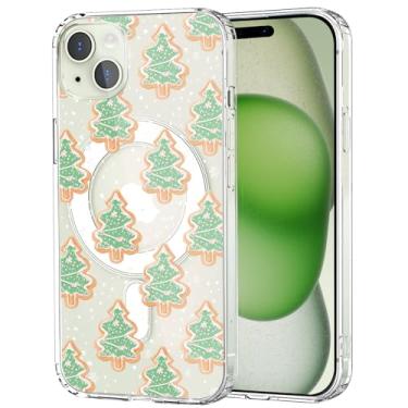 Imagem de CozyNestCY Capa magnética de árvore de Natal para iPhone 15 Pro Max capa de telefone engraçada de férias de inverno transparente compatível com Mag Safe sem fio biscoito de gengibre concha fina