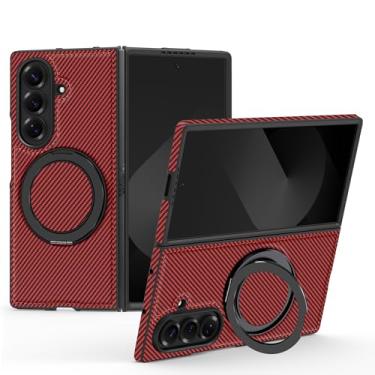 Imagem de Capa com suporte magnético em fibra de carbono para Samsung Galaxy Z Fold 7 6 5 4 3 Fold7 Fold6 5g com rotação de 360° (para Galaxy Z Fold4/Vermelho)