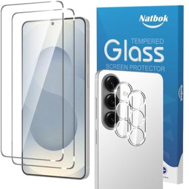 Imagem de Natbok Pacote com 2 + 2 protetores de tela para Samsung Galaxy S26 Plus com protetor de lente de câmera, filme de vidro temperado 9H de cobertura total, resistente a arranhões, sem bolhas para Galaxy