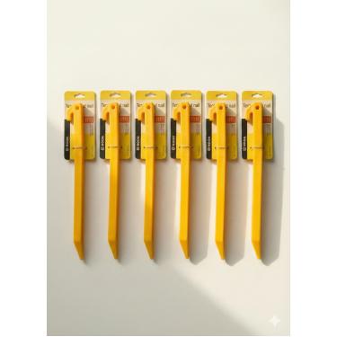 Imagem de Kit 06 Espeque Estaca Grande 35cm para Barraca Camping Gazebo e Toldo, Plástico ABS Amarelo Reforçado Alta Visibilidade, Fixador Máxima Ancoragem em Areia, Praia, Grama e Terra Fofa - Modelo Robusto