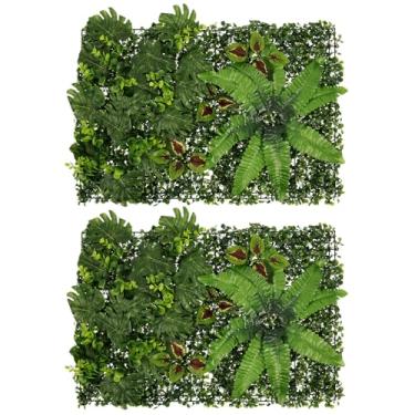 Imagem de 2 peças de tapete artificial de buxo, painel de plástico verde à prova de desbotamento realista de 60 × 40 cm, painéis de parede decorativos de grama com proteção UV para quintal, jardim, cerca