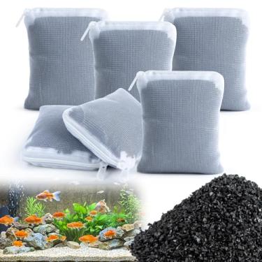 Imagem de MAQIHAN Carvão ativado de 800 g – Meio filtrante de carbono ativado para aquário, pelotas de carvão para aquários de peixes, sacos de mídia para aquário concha de coco (780 gramas, 6 sacos de nylon)
