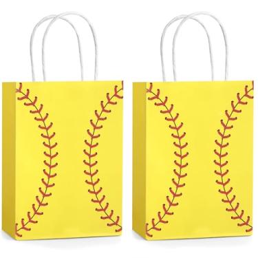 Imagem de 12 peças de sacos de presente de softbol com alça, saco de doces de papel para lembrancinhas esportivas com tema de softball, artigos de decoração de festa de aniversário