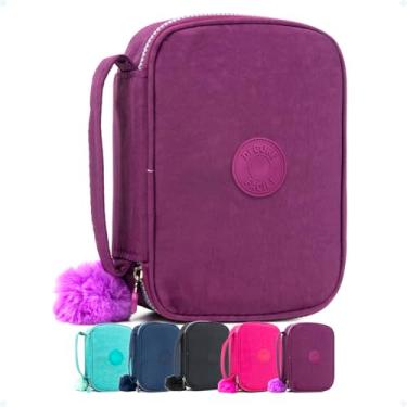 Imagem de Estojo Escolar Feminino Masculino Grande Box Ziper Resistente Escolar Papelaria Fofa Infantil Unissex Com Organizador De Lápis Canetas Marcadores Lapiseiras Borrachas Apontadores, ROXO