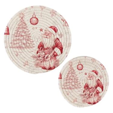 Imagem de Wassud Conjunto de tripé de Natal para pratos quentes, suportes de panela redondos de algodão, almofadas quentes, porta-copos resistentes ao calor para decoração de cozinha, bancada, 2 peças