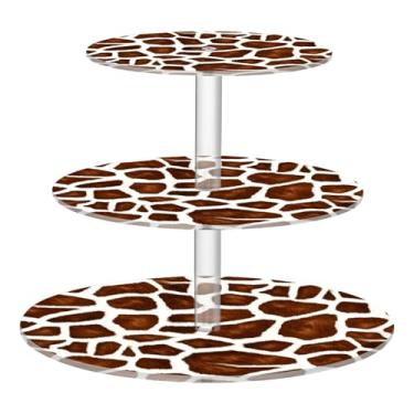 Imagem de CEBUGI Suporte redondo de 3 camadas para cupcake de pele de girafa, suporte de bolo, torre, bandeja de servir em camadas de acrílico para chá, chá de bebê, casamento e mais